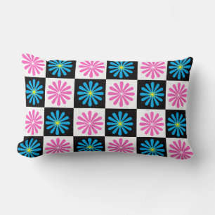 Geometric Rosa Blue-Blommönster Lumbarkudde