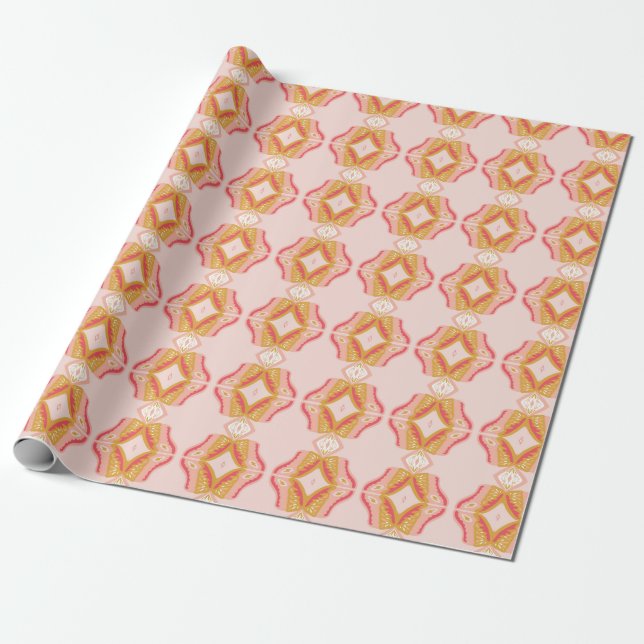 Geometric Rosa Flowers Presentpapper (Utrullad)