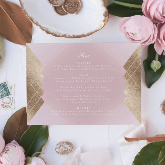 Geometric Rosa Guld Gatsby Bröllop Menu Meny (Skapare uppladdad)