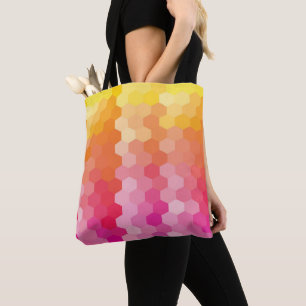 Geometric Rosa & Gult Hexagon Tote Bag - Modern Tygkasse