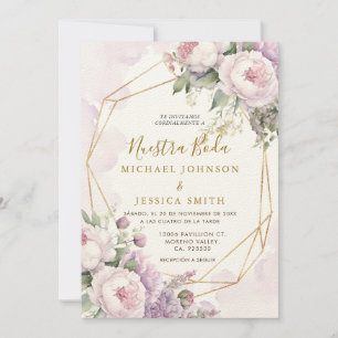 Geometric Rosa Nuestra Boda Spanska Bröllop Inbjudningar