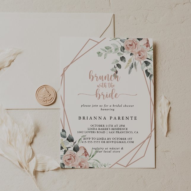 Geometric Rosa ros Brunch med Bride Shower Inbjudningar (Skapare uppladdad)