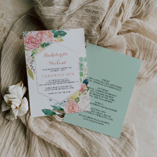 Geometric Rosa Vår Blommigt Bachelorette Helg Inbjudningar