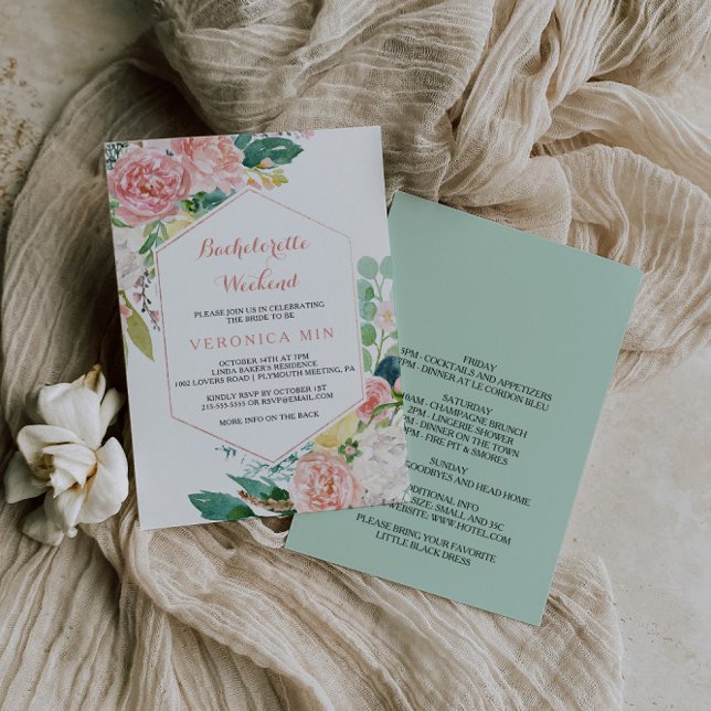 Geometric Rosa Vår Blommigt Bachelorette Helg Inbjudningar (Skapare uppladdad)