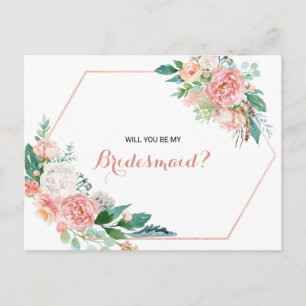 Geometric Rosa Vår Blommigt Bridesmaid Inbjudan Vykort