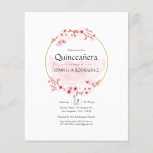 Geometric Rosa Vår Cherry Blommar Quinceañera Flygblad