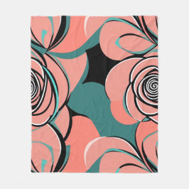 Geometric Roses In Shades Of Black And Teal Fleecefilt