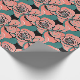Geometric Roses In Shades Of Black And Teal Presentpapper