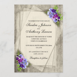 Geometric Rustic Elegant Pansies Bröllop Inbjudningar