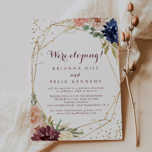 Geometric Rustic Guld Glitter Elopement Reception Inbjudningar
