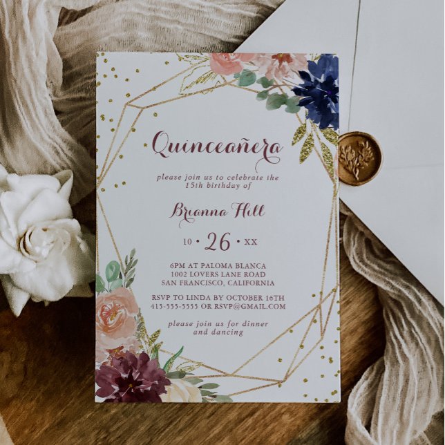 Geometric Rustic Guld Glitter Quinceañera Inbjudningar (Skapare uppladdad)