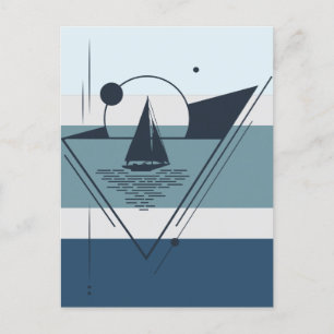 Geometric Sailboat Modern Art Helg Vykort