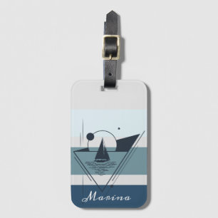Geometric Sailboat Modern Art Personlig Bagagebricka