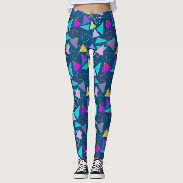 Geometric Shapes Mönster Vintage Stil 01x4 DBlue Leggings (Framsida)