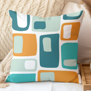 Geometric Shapes Teal Aqua i mitten av århundradet Kudde