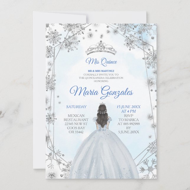 Geometric Silver Blue jul Quinceanera Inbjudan (Framsida)