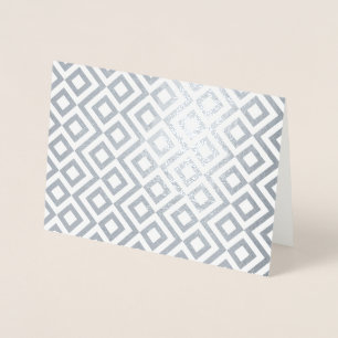 Geometric Silver och White Meander Folierat Kort