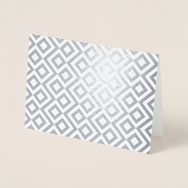 Geometric Silver och White Meander Folierat Kort (Framsida)