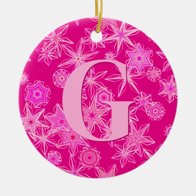 Geometric Snöflingor, Fuchsia Rosa Personlig Julgransprydnad Keramik (Framsidan)
