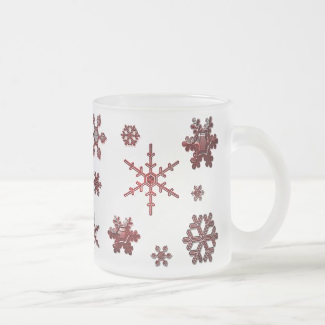 Geometric Snöflingor - Red Frostad Glasmugg (Höger)