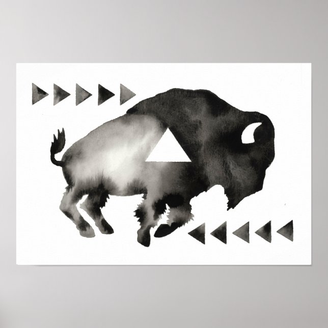 Geometric Sömnig Buffalo . Mod Art. Svartvit Poster (Framsidan)