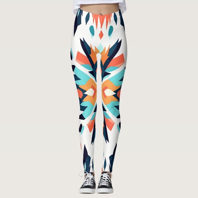 Geometric Southwest Ikat Design Leggings (Framsida)