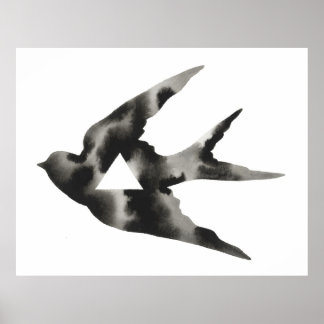 Geometric Sparrow Bird Triangle Black White Poster