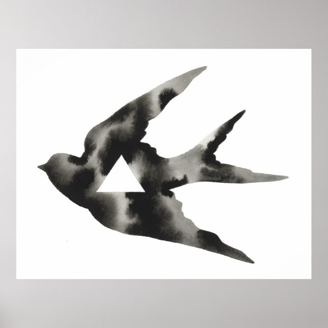 Geometric Sparrow Bird Triangle Black White Poster (Framsidan)
