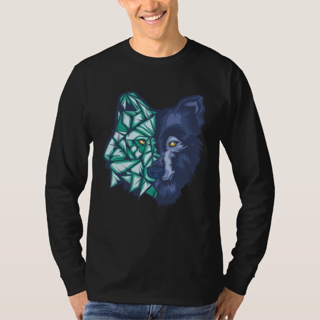 Geometric Split Wolf Face T Shirt (Framsida)