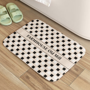 Geometric Squares Beige Black Badrumsmatta