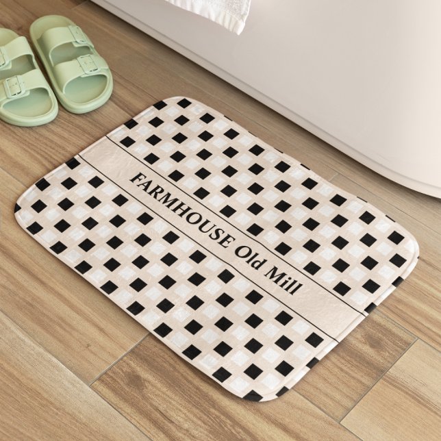 Geometric Squares Beige Black Badrumsmatta (Skapare uppladdad)