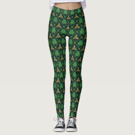 Geometric St patricks day Celtic Triskele Shamrock Leggings