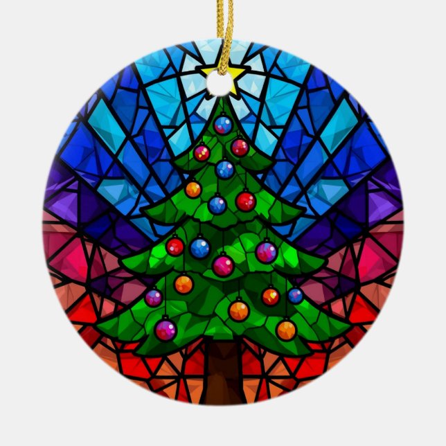 Geometric Stained Glass Christmas Tree Julgransprydnad Keramik (Framsidan)