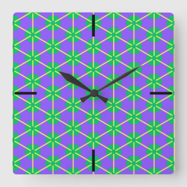 Geometric Starburst in Purple, Green and Yellow Fyrkantig Klocka