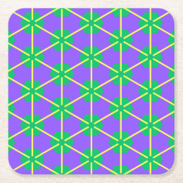 Geometric Starburst in Purple, Green and Yellow Underlägg Papper Kvadrat