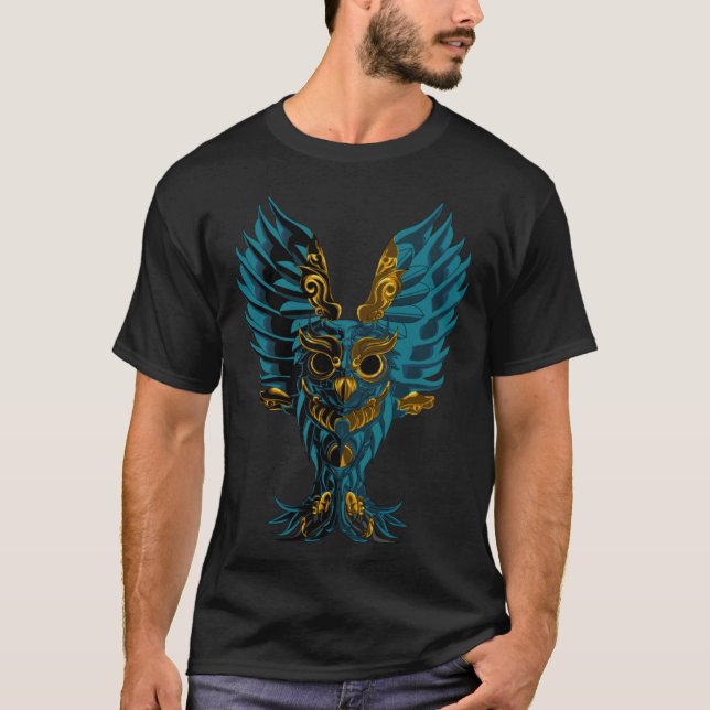 Geometric Steampunk owl artistic wise angry noctur T Shirt (Framsida)