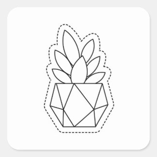 Geometric Succulent Plant in Pot Line Art Sticker  Fyrkantigt Klistermärke