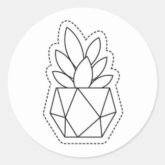 Geometric Succulent Plant in Pot Line Art Sticker  Runt Klistermärke