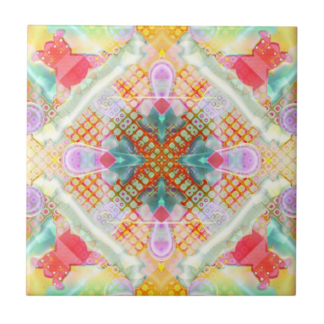 Geometric Sugar and Spice Kaleidoscope Tile Kakelplatta (Framsidan)