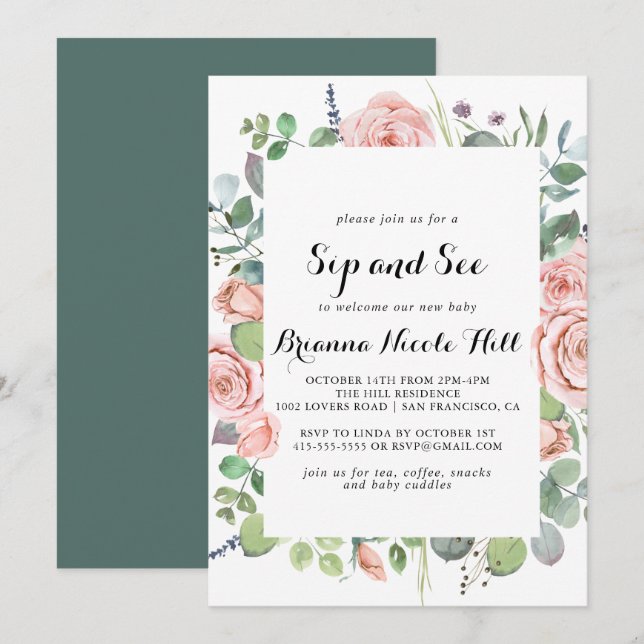 Geometric Summer Breeze Blommigt Sip and See Inbjudningar (Fram/baksida)