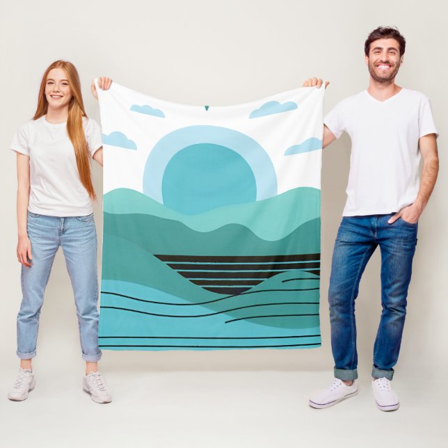 Geometric Sun Mountain Abstract with Tribal Border Fleecefilt (På plats)