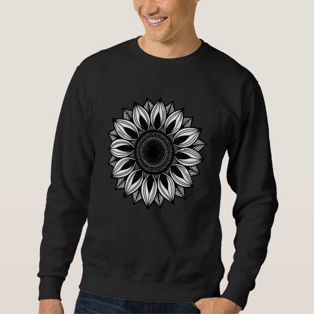 Geometric Sunflower Mandala Graphic Lång Ärmad Tröja (Framsida)