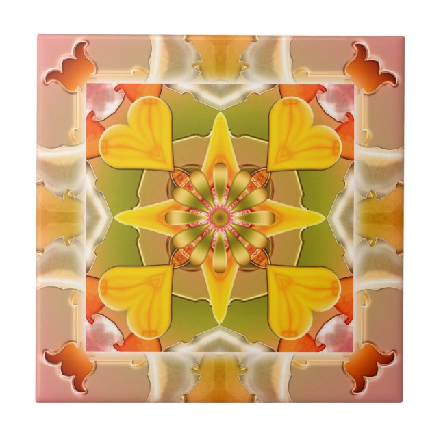 Geometric Sunny Blommigt Heart Tile Kakelplatta (Framsidan)