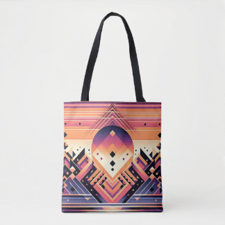 Geometric Sunset Tote Bag - Fet Färg, konstnärligt Tygkasse