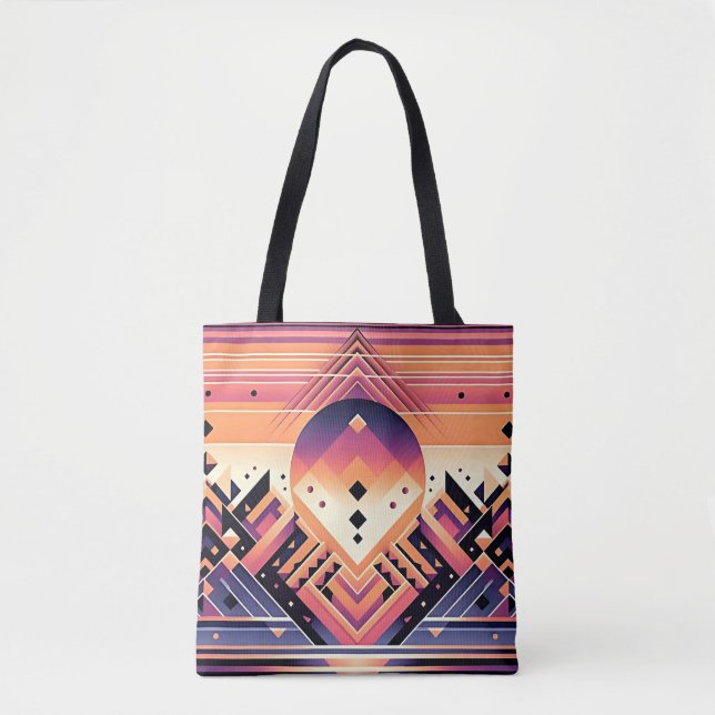 Geometric Sunset Tote Bag - Fet Färg, konstnärligt Tygkasse (Framsida)