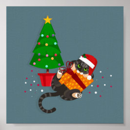 Geometric Tabby katt leker med julklapp Poster