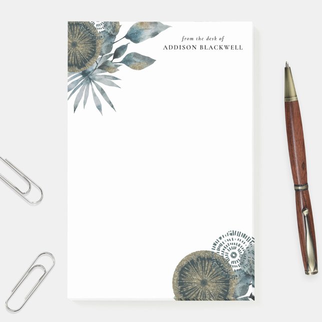 Geometric Teal Blue Guld Löv från skrivbordet av Post-it Block (Skapare uppladdad)