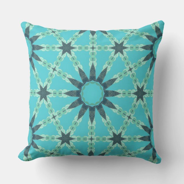 Geometric Teal Blue Sunburst Pillow Kudde (Framsida)