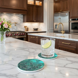 Geometric Teal och Guld Sandstone Underlägg