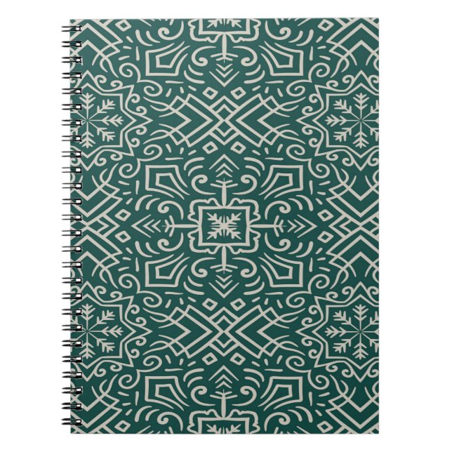 Geometric Teal Pattern Seamless Snowflake Design Anteckningsbok (Framsidan)